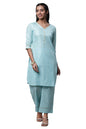 Aurelia Women's Tanager Torquise Pure Cotton Straight Kurta, Palazzos Suit Set_23AUAS14756-507582_M