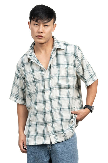 Hubberholme Men Cotton Short Sleeves Oversized Checked Shirt 3