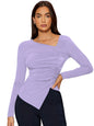 Shasmi Womens & Girls Peach Long Sleeve Asymmetrical Neck Solid Color Ruched Front Asymmetrical Hem Tee Workwear Fancy Top, T-