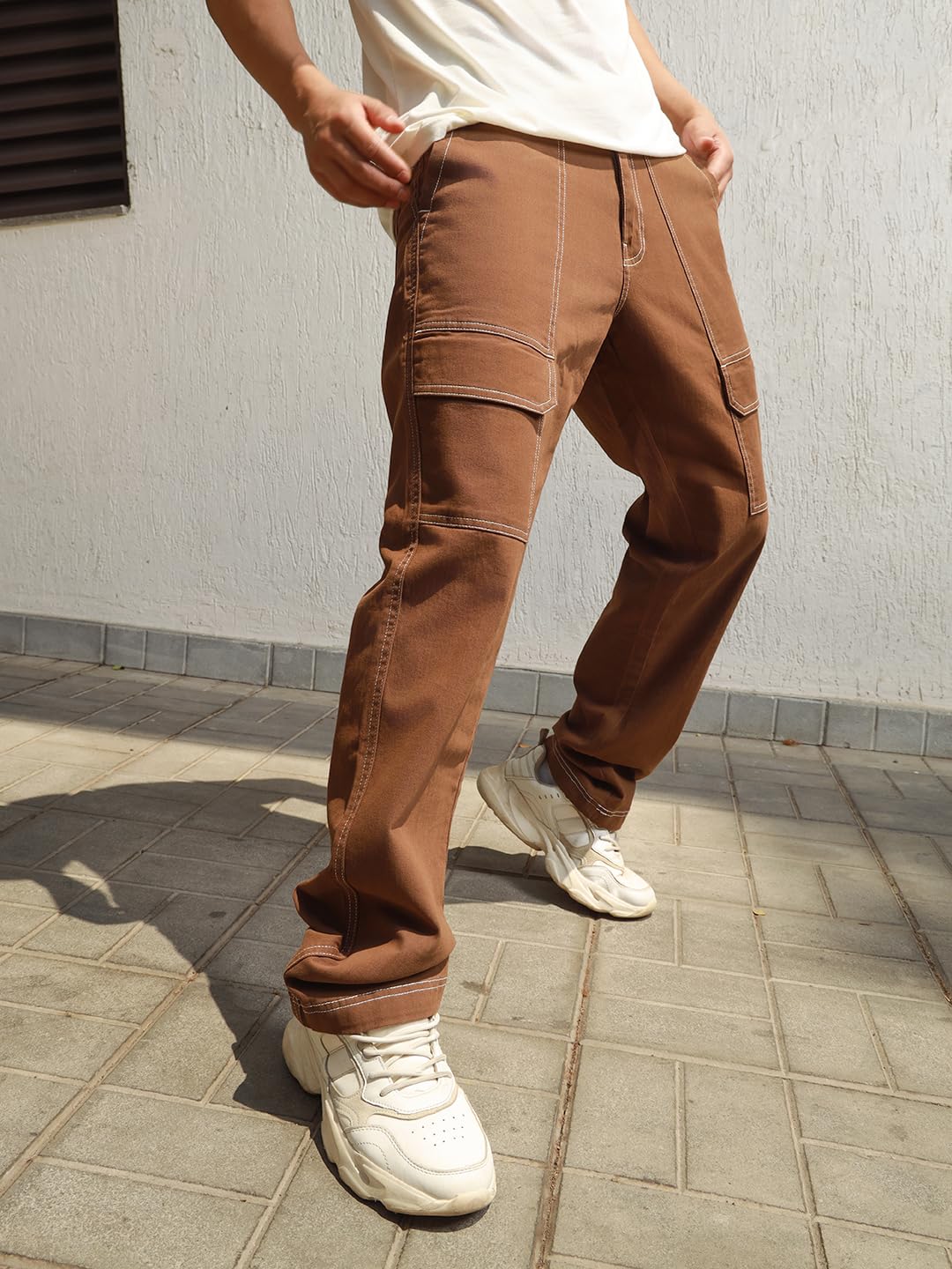 Hubberholme Men Brown Smart Casual Summer Cotton Loose Fit Solid Trousers_13
