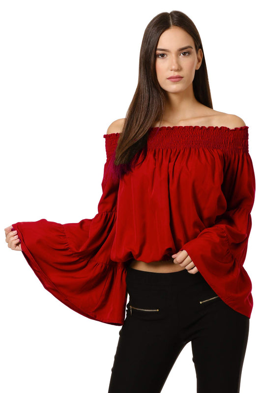 OOMPH! Off Shoulder Tops for Women, Red - mt225