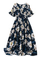 Shasmi Womens & Girls N Blue Floral Print V-Neck Waist-Cinched Dress for Women Midi | One Piece Dress for Women | Beach Dress fo