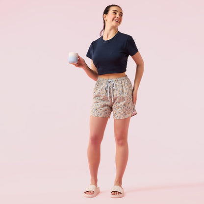 Enamor Womens Boxer Shorts (E7A1_Blue Botanical Print