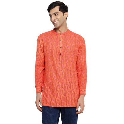 Fabindia MenS Cotton Printed Slim Kurta (103012701_Red