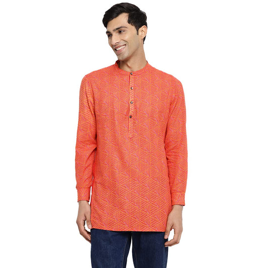 Fabindia MenS Cotton Printed Slim Kurta (103012701_Red
