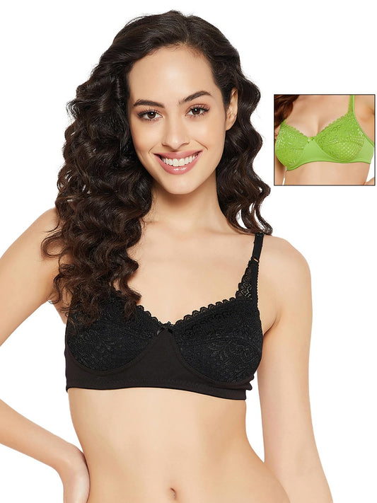 Clovia Womens Cotton Pack of 2 Non-Padded Non-Wired Full Cup Bra (COMBOBR73_Multicolor_34C)
