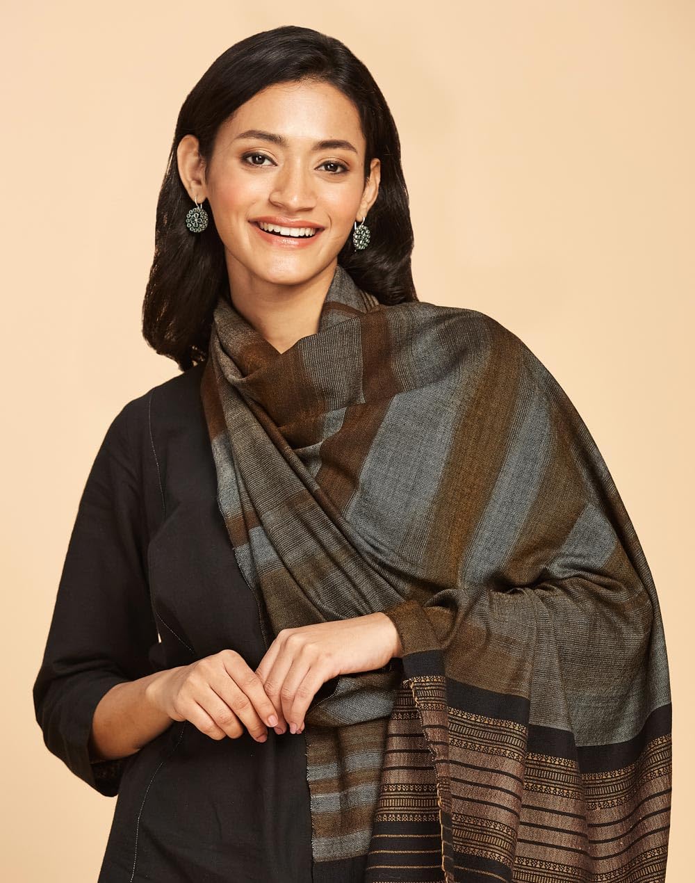 Fabindia Brown Wool Blend Hand Woven Shawl | Regular | 1 Shawl | Celebration | Woven | Free Size | 2106387BROWN