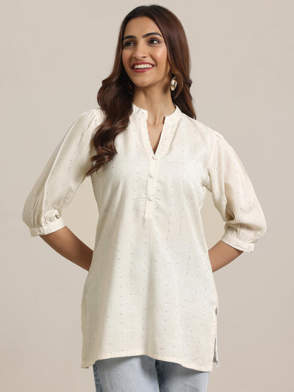Libas WomenS Cotton Blend Woven Design Straight Kurti (26910R Off White