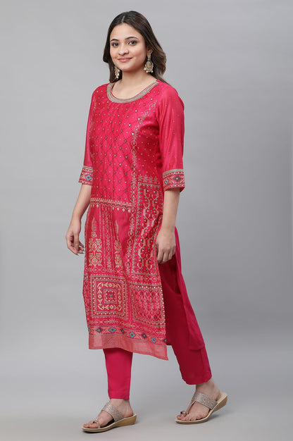 Aurelia Pink Abstract Printed Geometric Printed Blend Kurta Dupatta Bottomwear