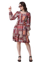 Popwings Women Casual Boho Printed Red Peplum Dress