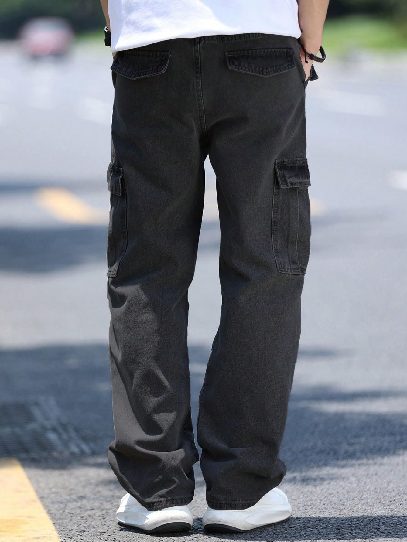 AVANOVA Mens Black Cargo Jeans Slim Fit | Stylish Stretch Denim Trousers with Multi Pockets | Casual Wear Pants for Men | Comfor