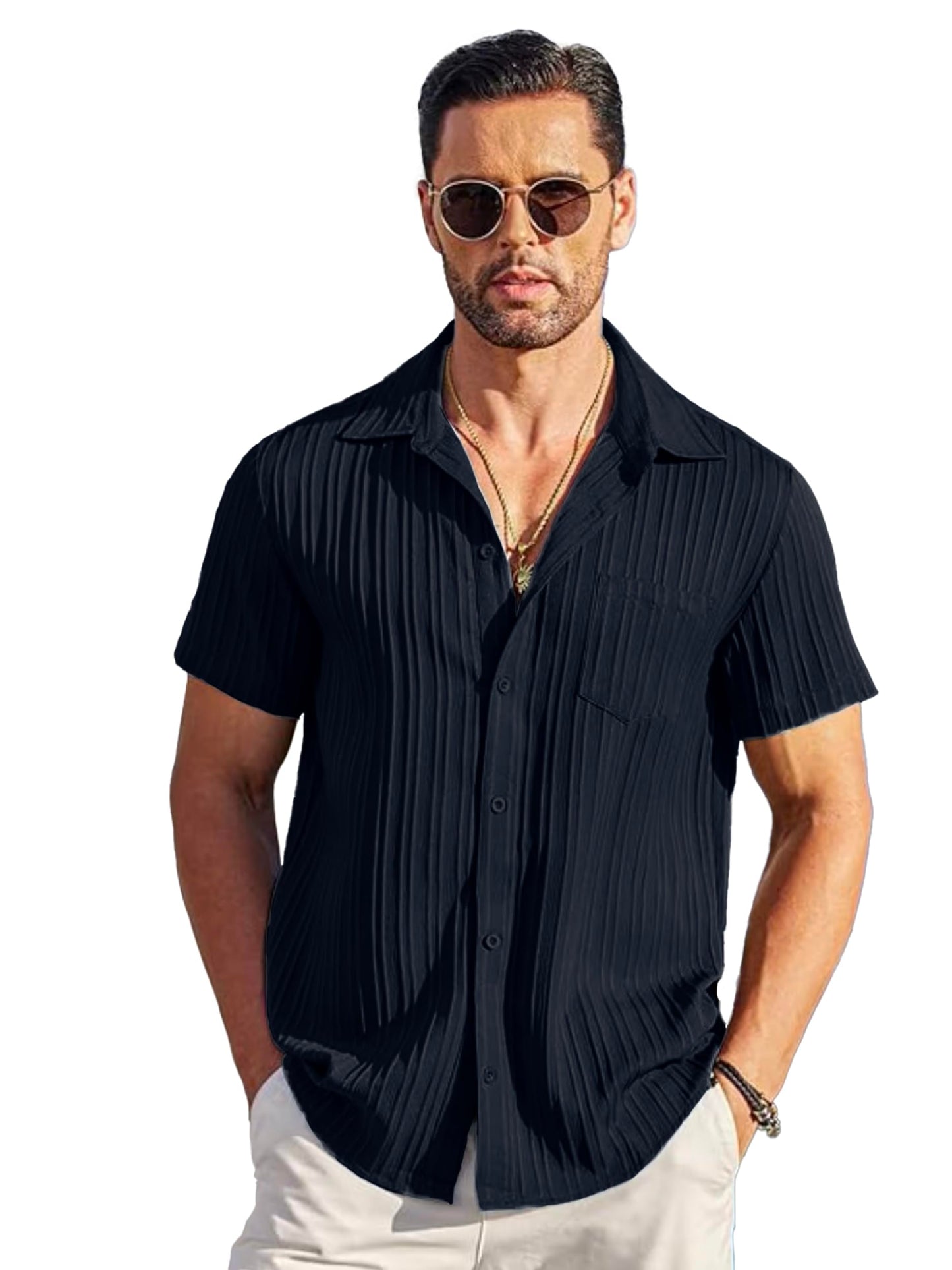 Noble Monk MenS Solid Casual Shirt |Half Sleeve | Regular Fit |Stylish Shirt For Men Navy Blue
