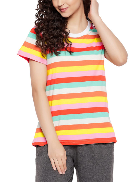 Clovia Womens Sassy Stripes Top (LT0132P19_Multi_M) Multicolour