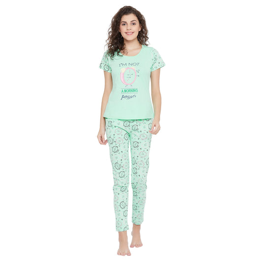 Clovia Women Cotton Graphic Print Pajamas Ls0413E11M_Green, Medium