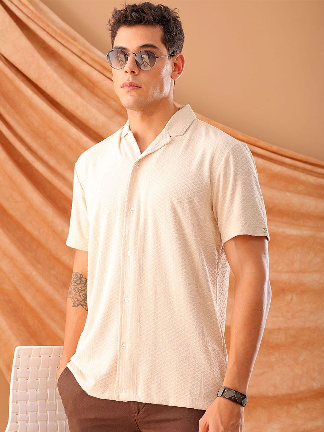 The Indian Garage Co Mens Slim Fit Shirt (1223-SHTKRS-02-02_Cream