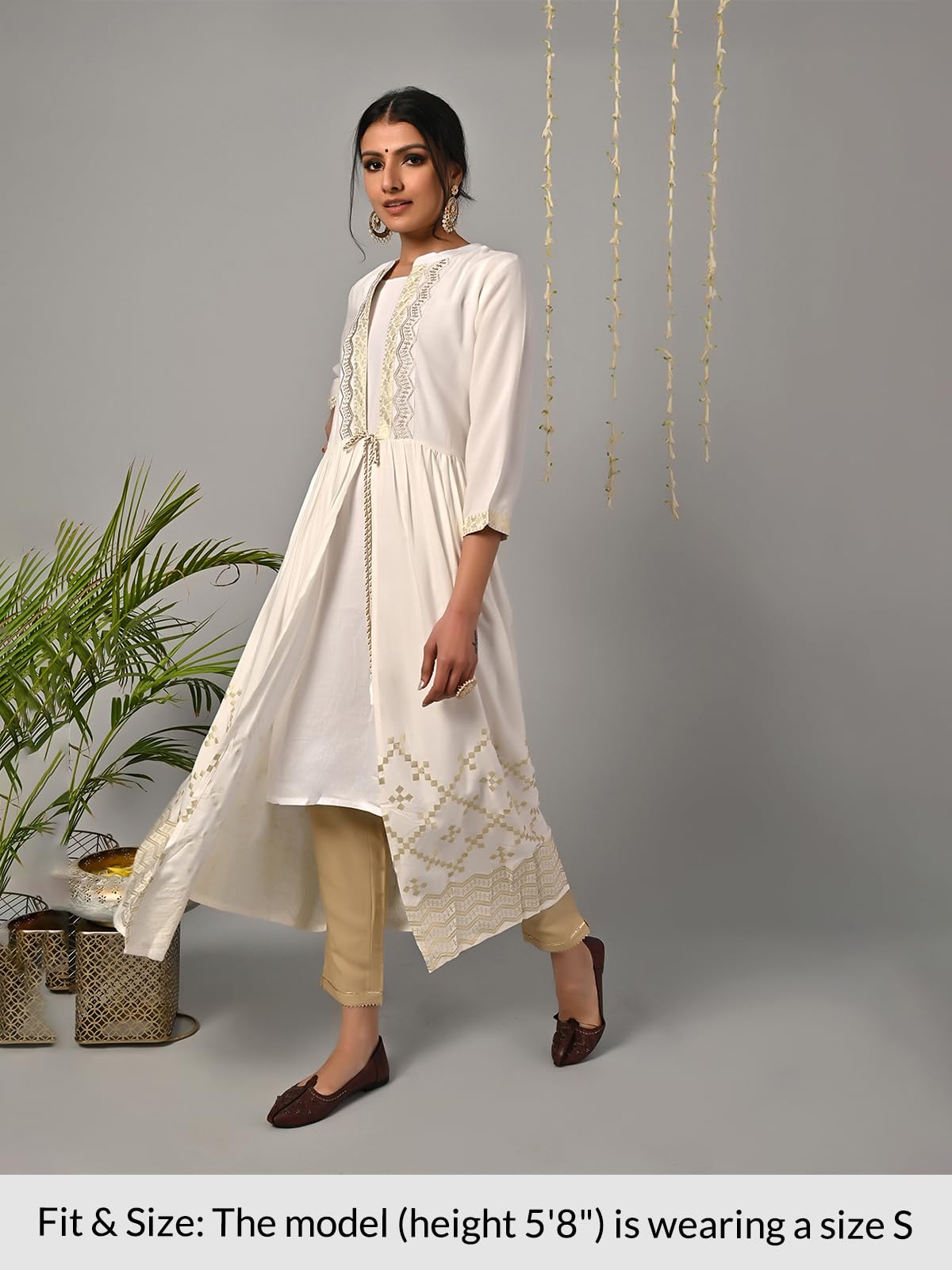 rangita Off White Rayon Calf Length Printed Double Layered Kurti for Women | Kurta for Women