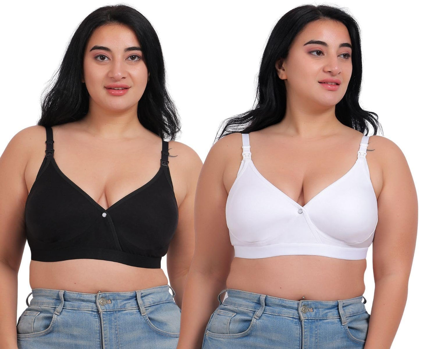 Fabme WomenS Cotton Wire Free Casual Nursing Bra (Pack Of 2) (Po2-Br_243_White, Black