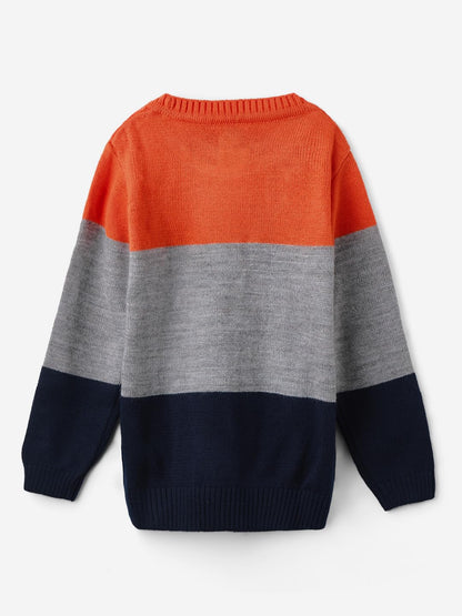 The Souled Store Solids: Orange, Blue (Colourblock) Boys Sweaters Cozy Warm Soft Winter Sweater Fashion Trendy Comfortable Crew