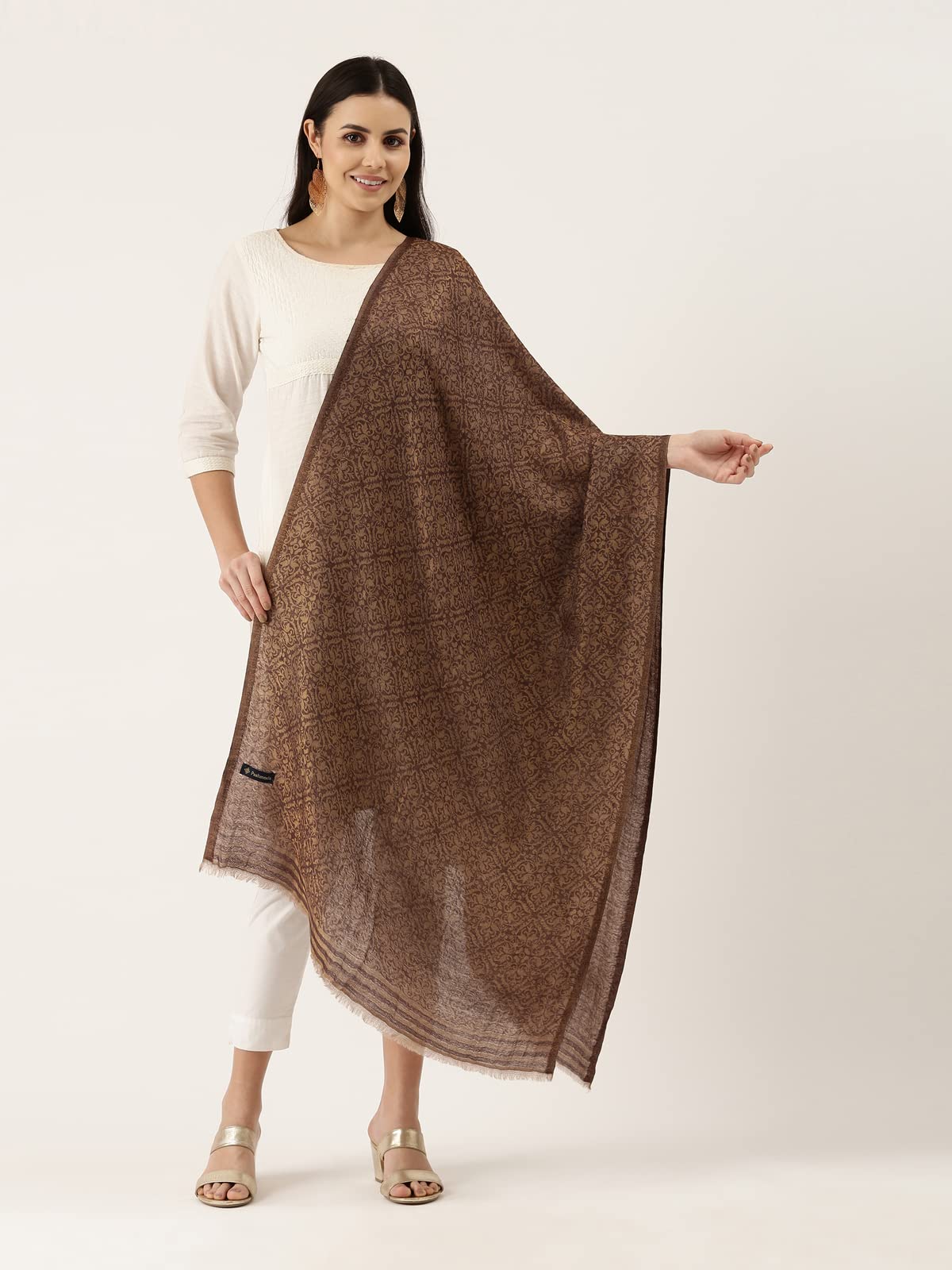 Pashmoda Women Chaman Fine Pashmina Wool Blend Stole (Size : 71X203 CM)