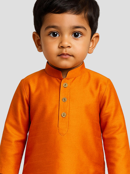 Jbn Creation Boys Saffron Silk Blend Kurta And Pyjama Set