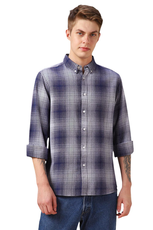 Dennis Lingo Blue Checks Cotton Regular-Fit Full-Sleeve Men Shirts