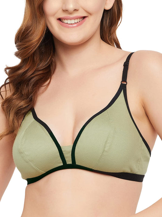 Clovia WomenS Cotton Non-Padded Non-Wired Demi Cup Bra (Br0856B11_Green_32B)