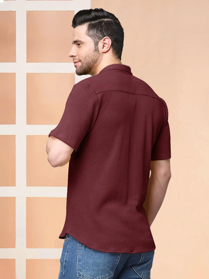 Nobel Monk MenS Solid Casual Shirt |Half Sleeve | Regular Fit |Stylish Shirt For Men Wine Red