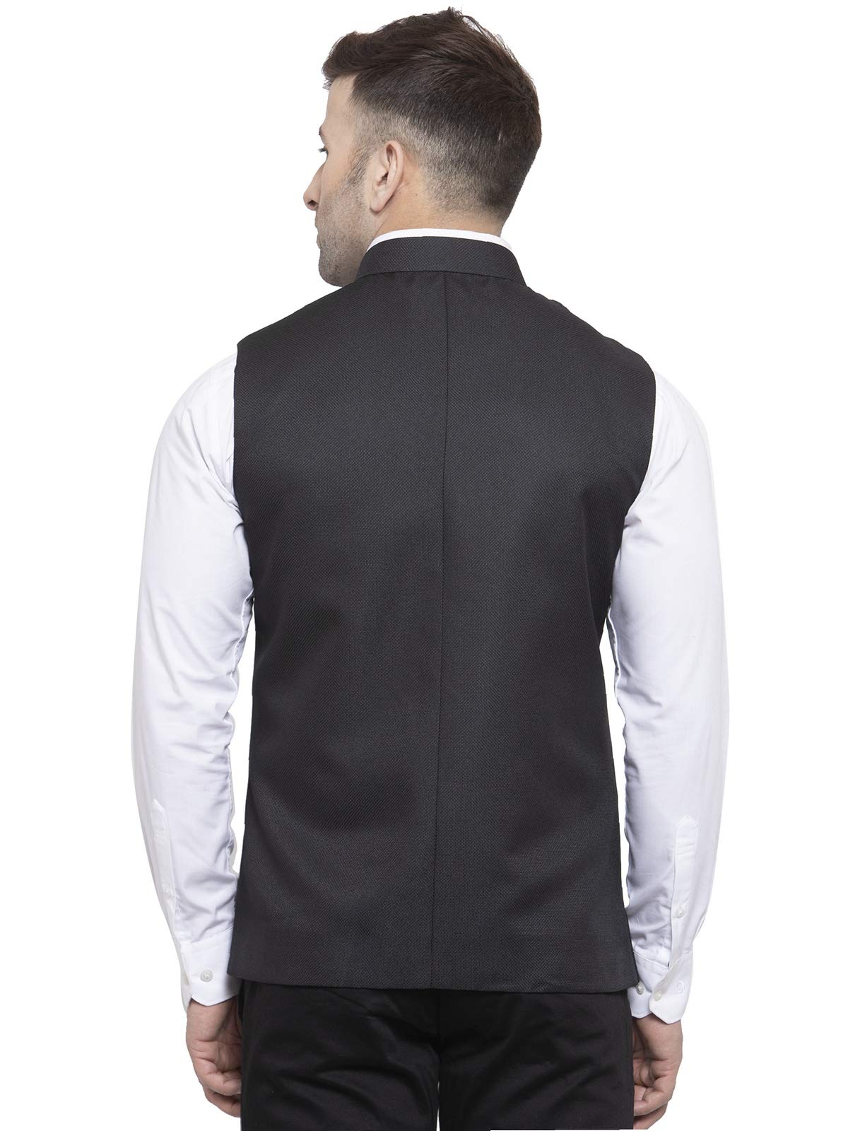 WINTAGE Mens Poly Cotton Festive and Casual Nehru Jacket Vest Waistcoat : Black, X-Small