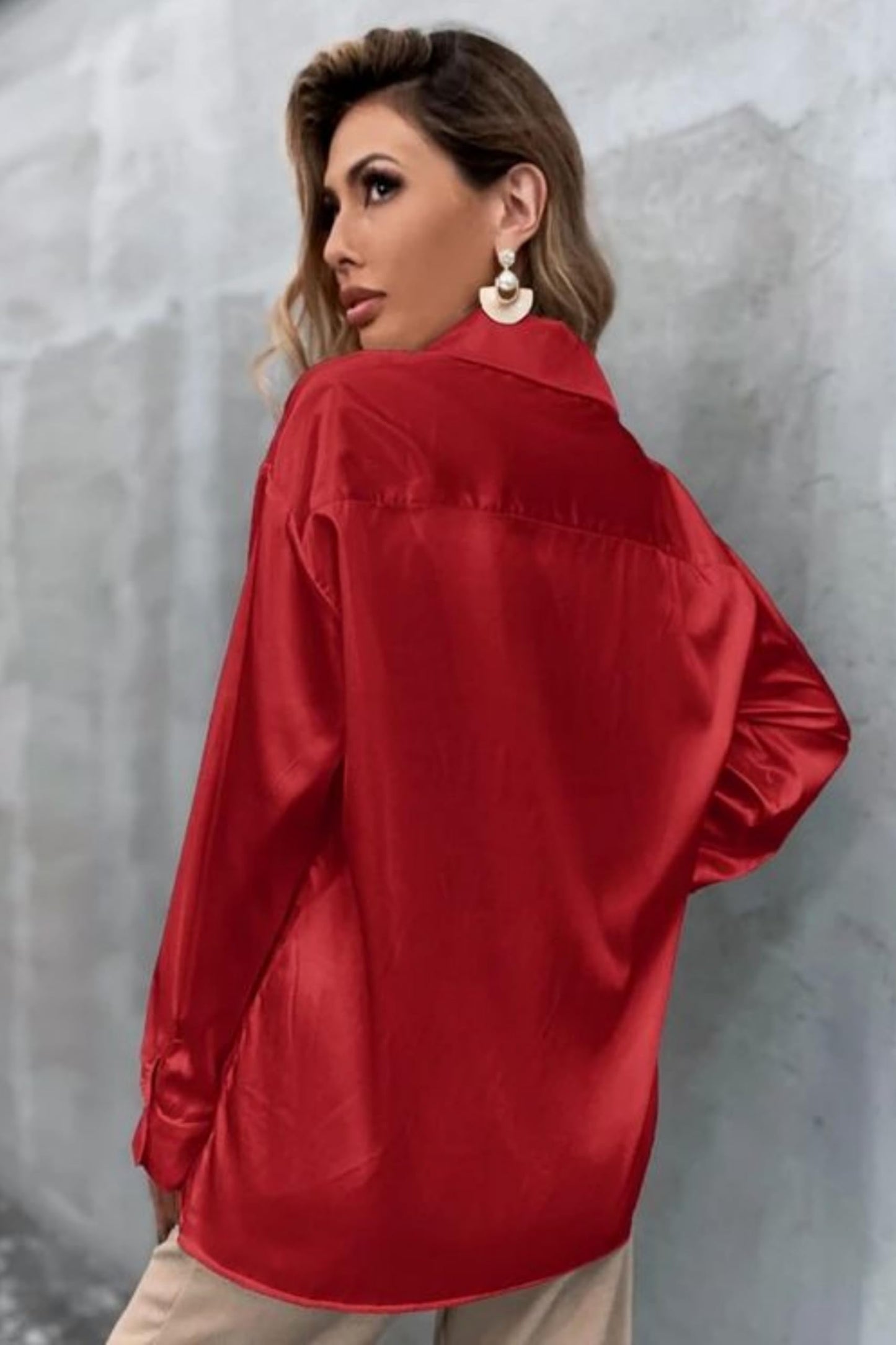 POPWINGS Women Polyester Solid Satin Shirt | Satin Shirts Stylish Western| Regular Fit and Full-Sleeves Casual and Semi-Formal S