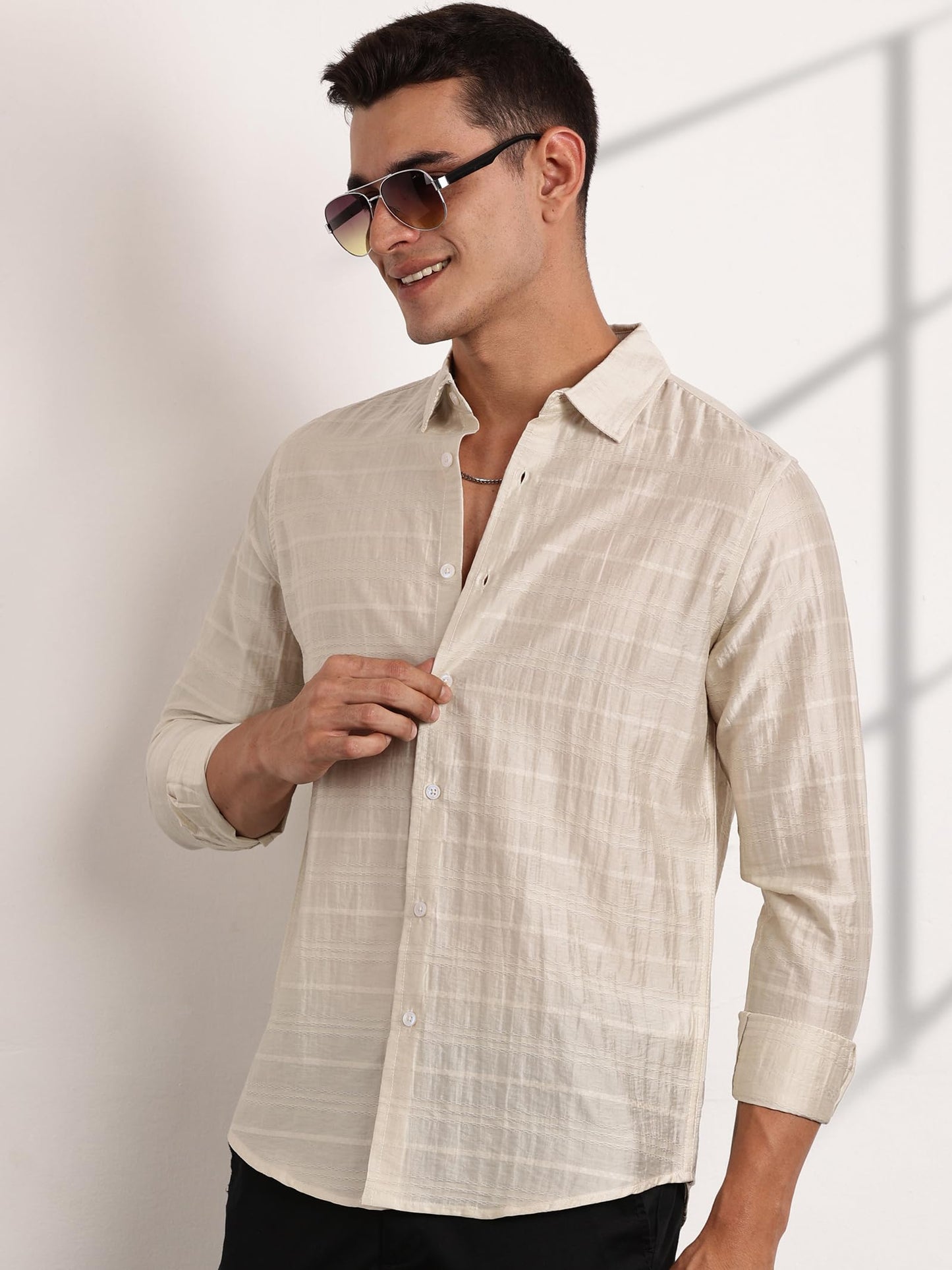 Thomas Scott Slim Fit | Long Sleeve | French Placket | 100% Cotton | Solid Colors | Shirts for Mens Cream