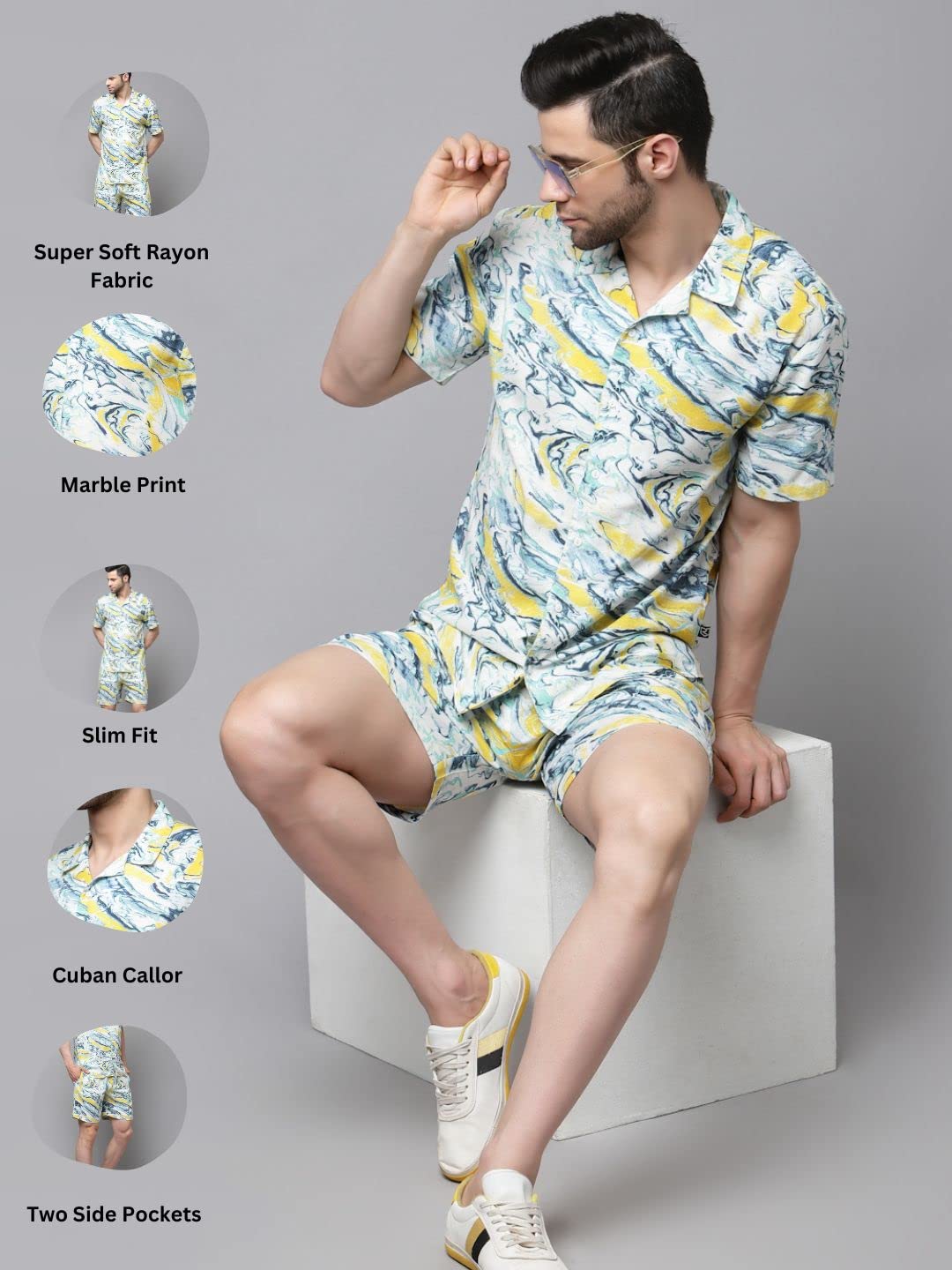 Rigo Printed Co-Ord Set For Men | Casual Shirt & Shorts Night Suit | Lounge-Wear Nightdress Shorts Set | Night Wear, Beach, Vaca