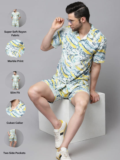 Rigo Printed Co-Ord Set For Men | Casual Shirt & Shorts Night Suit | Lounge-Wear Nightdress Shorts Set | Night Wear, Beach, Vaca
