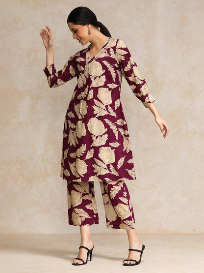 Varanga Floral Printed Puff Sleeve Kurta With Trouser