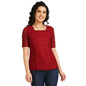 Gufrina WomenS Georgette Top With 3/4Th Sleeves Square Neck Embroidery Work Solid Pattern Regular Fit And Standard Length