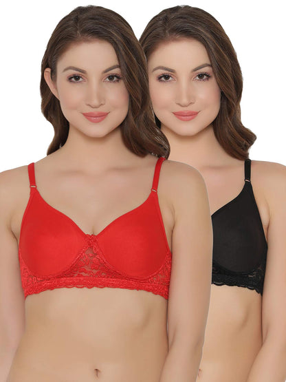 Clovia Womens Pack of 2 Cotton Rich Non-Wired Spacer Cup T-Shirt Bra (COMBRC456_Multi-Coloured_36B)