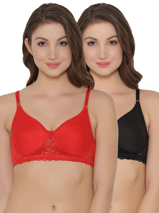 Clovia Womens Pack of 2 Cotton Rich Non-Wired Spacer Cup T-Shirt Bra (COMBRC456_Multi-Coloured_36B)