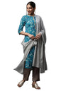 Aurelia Womens Silver Printed Poly Georgette Dupatta,Free Size,Blue