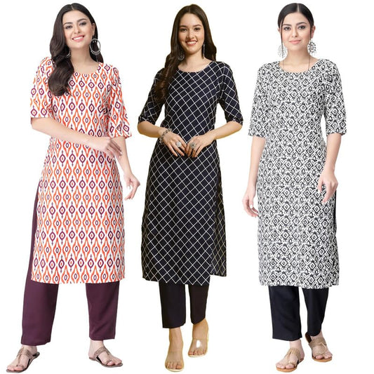Pinkmint WomenS Crepe Printed Kurta Set Ethnic Wear Women Kurta Set Comfortable Kurta Set For WomenS(Pack Of 3)
