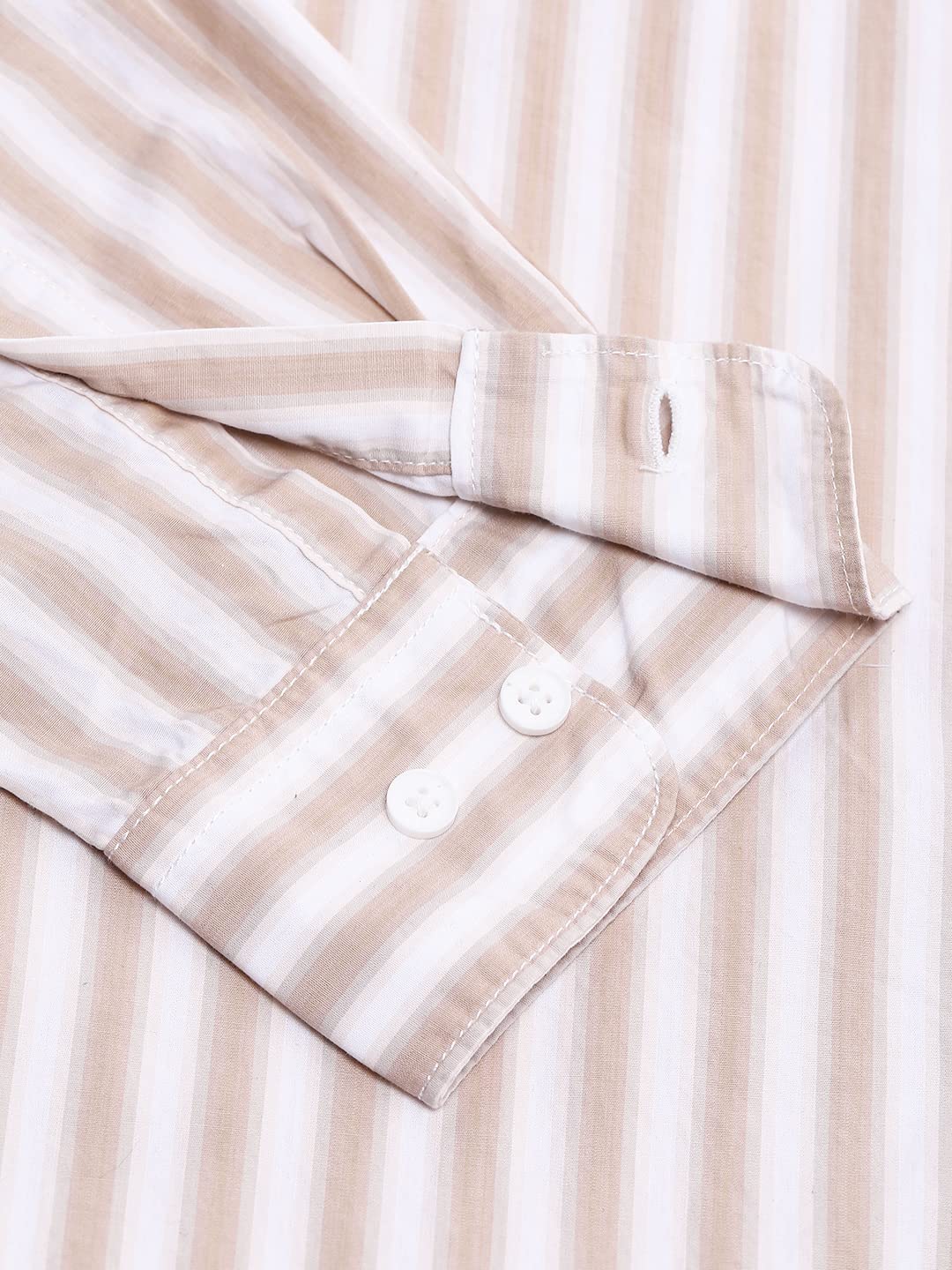 Dennis Lingo MenS Slim Fit Striped Beige1 Casual Shirt