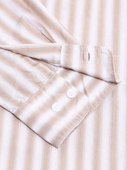 Dennis Lingo MenS Slim Fit Striped Beige1 Casual Shirt