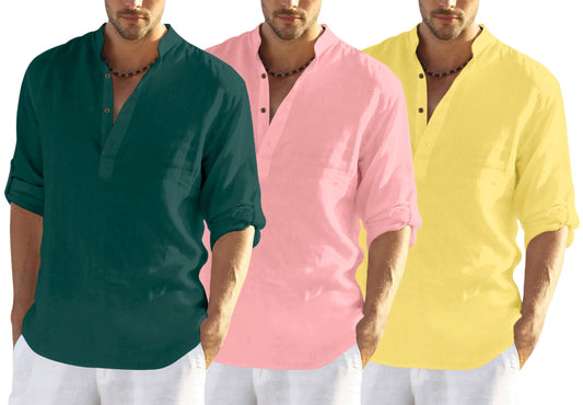 Finivo Fashion MenS Cotton Blend Regular Fit Solid Combo Kurta Shirt Pack Of 3