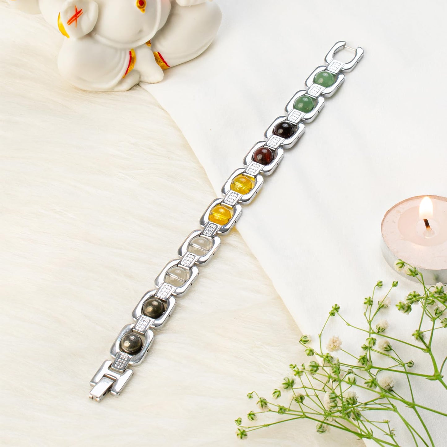 Astrotalk Metal Dhan Yog Bracelet (Silver) | Attracts Wealth & Financial Prosperity | Pyrite, Citrine, Tiger Eye, Quartz,Hematite & Aventurine Astrology Bracelet for Man & Woman | Gift for Man & Woman