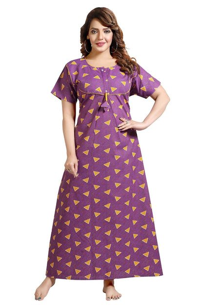 Fabme WomenS Cotton Printed Nightwear Nighty - Purple