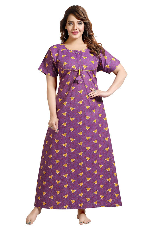 Fabme WomenS Cotton Printed Nightwear Nighty - Purple