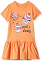 T2F Girls Cotton Printed Regular Fit Casual Dress Light Orange