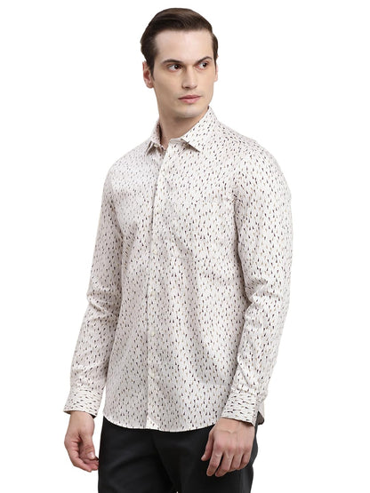 Turtle Men Grey Printed Full Sleeve Slim Fit 100% Cotton Formal Shirt