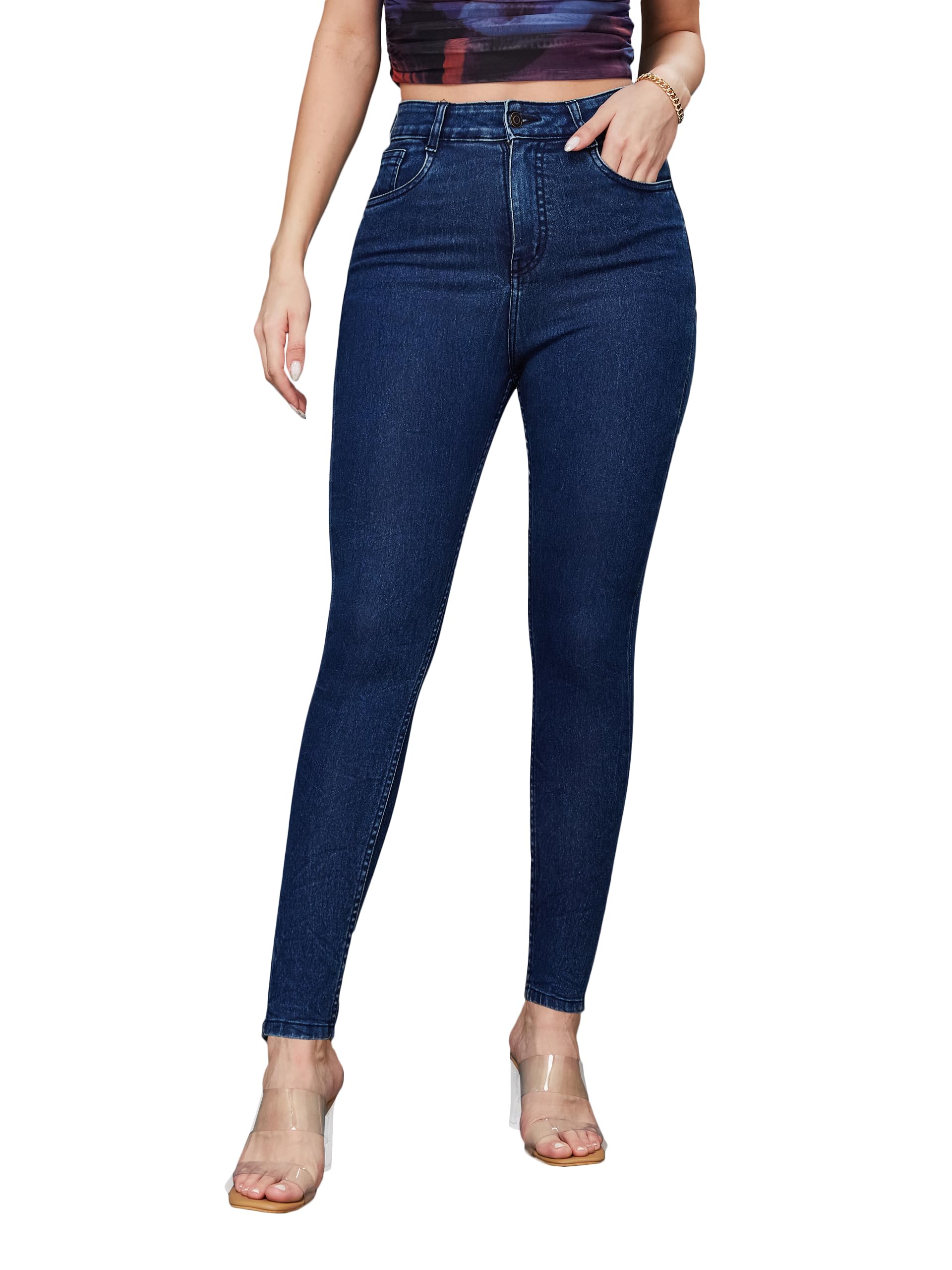 Miss Chase Womens Skinny-Fit High-Rise Cropped Stretchable Denim Jeans (MCAW17DEN02-03-229-26, Royal Blue, 26)