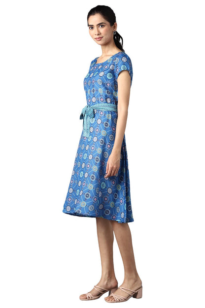 Aurelia WomenS Polyester Fit And Flare Knee-Length Casual Dress (22Ona13069-505323_Blue