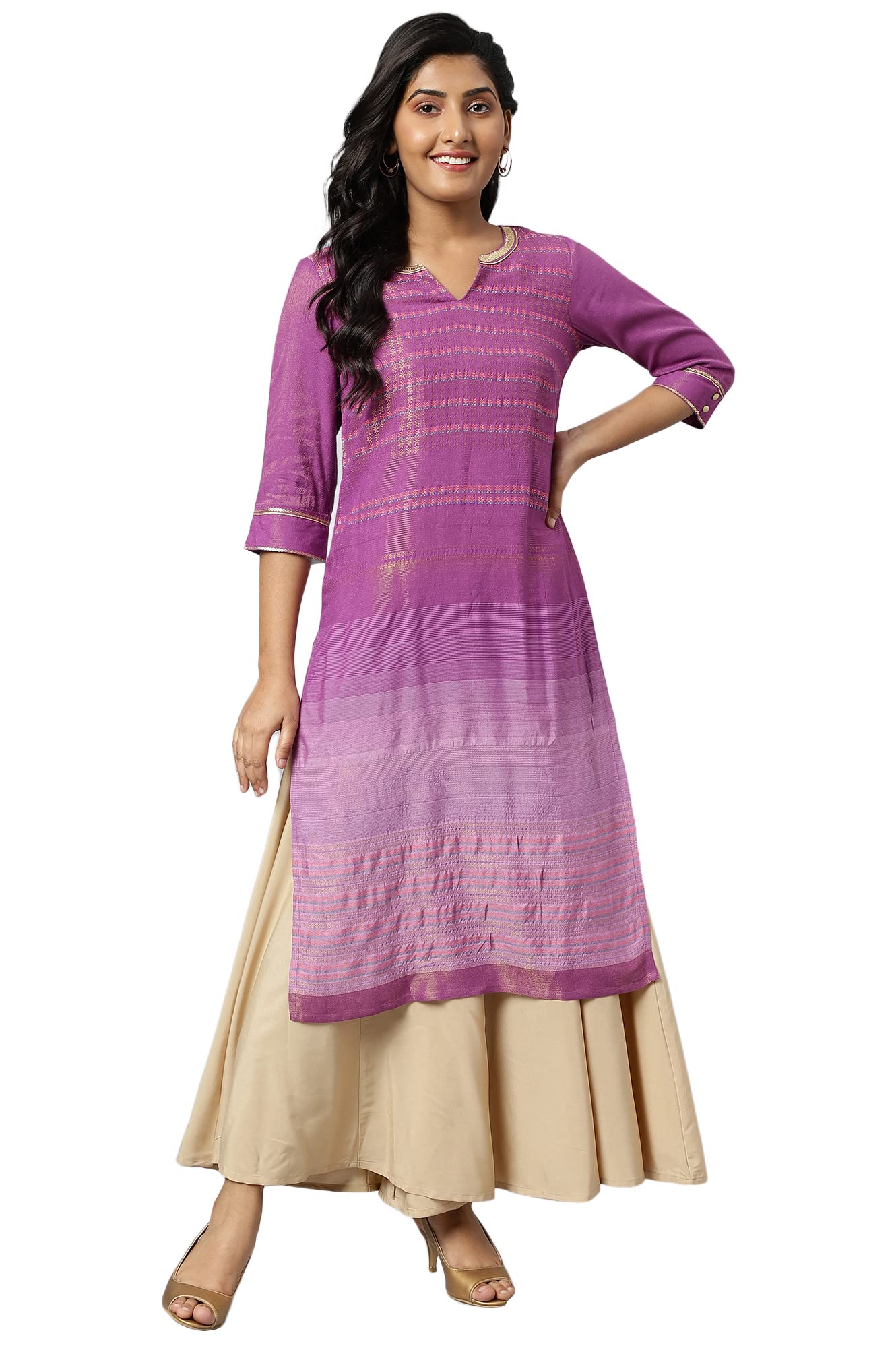Aurelia Women African Violet Dobby Floral Yarn Dyed Straight Kurta_22Aua13602P-702874_3Xl