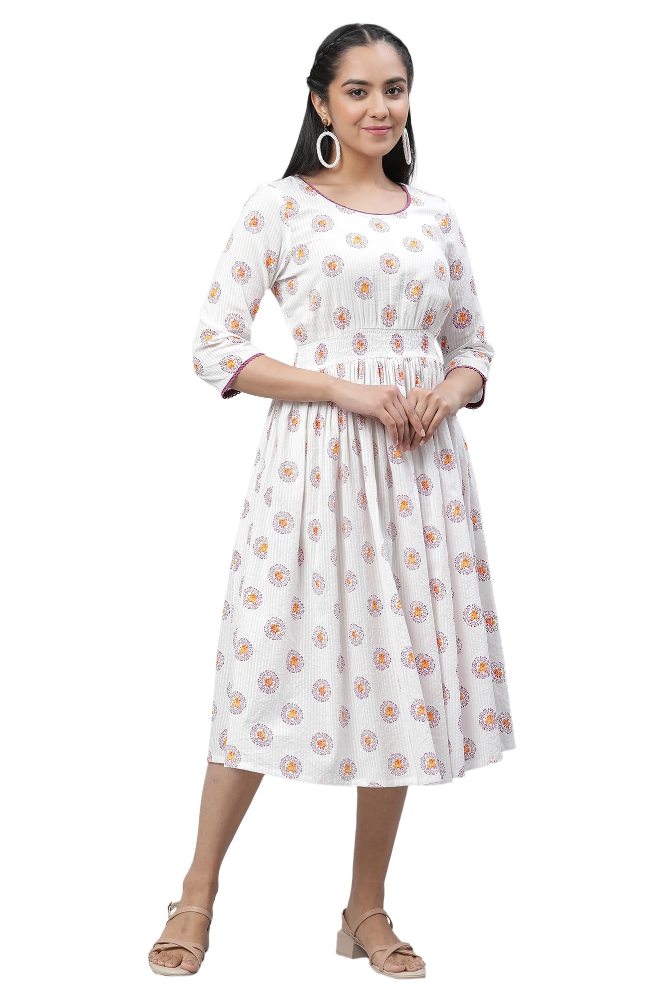 Aurelia Women's White Floral Printed Cotton Blend Dress_23AUA14499-507269_L